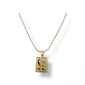 Gold Pendant Necklace with Colorful Accents